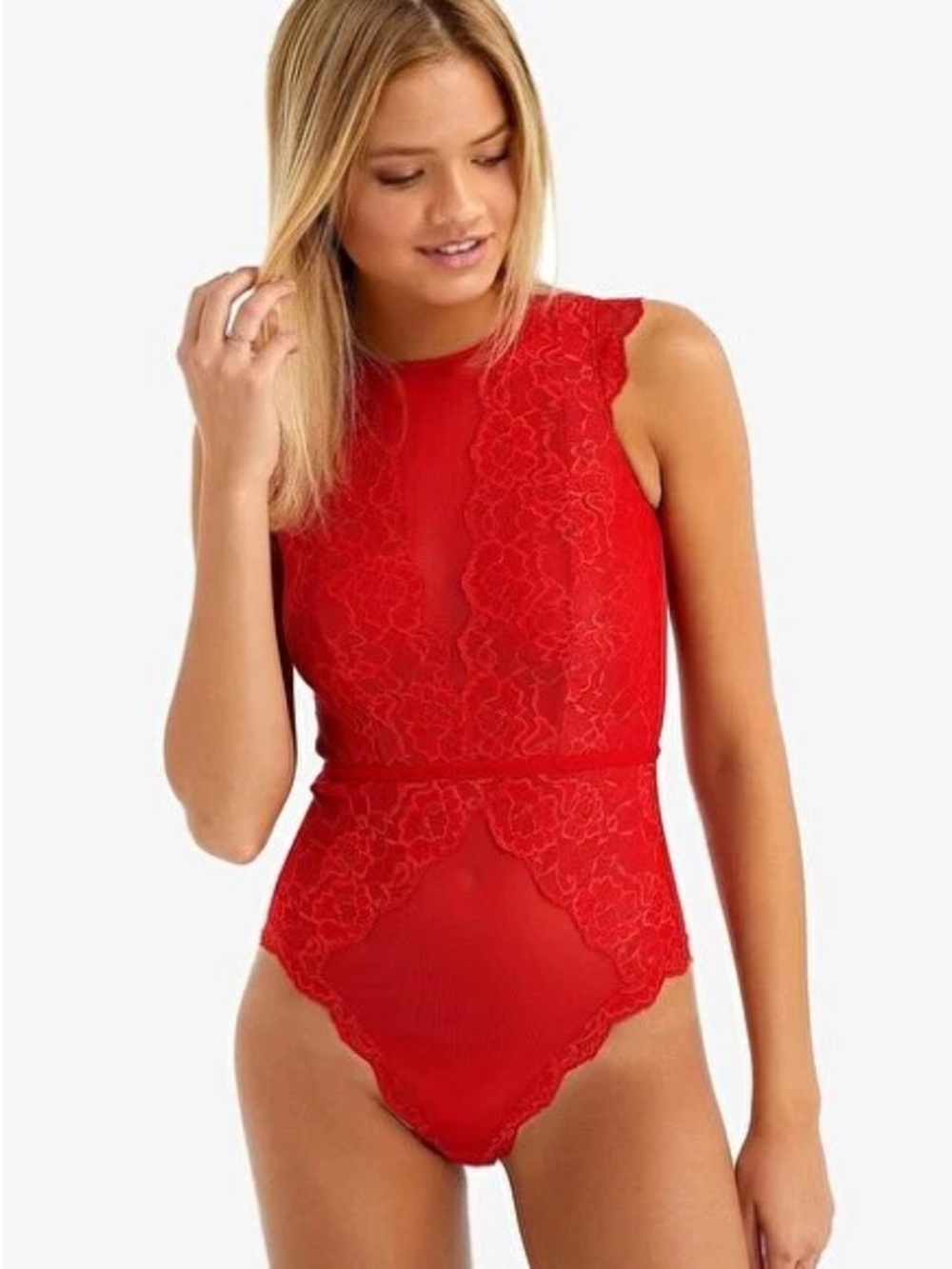 Marilyn Monroe Red Lace High-Neck Bodysuit